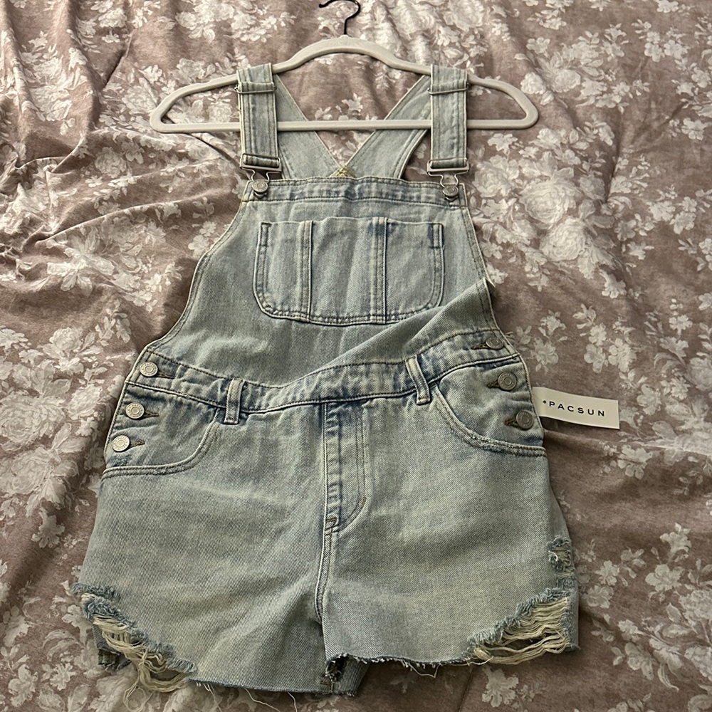 PacSun Light Wash Denim Short Overalls